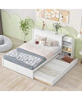 Streamdale Furniture Queen Size Storage Platform Bed With Pull Out Shelves And Twin Xl Size Trundle