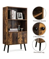 Sugift 2-Tier Retro Bookcase Bookshelf with 3 Compartment-Coffee