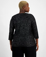 Jm Collection Plus Glitter Swirl Keyhole Top, Created for Macy's