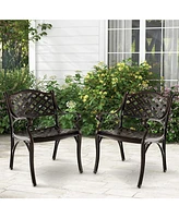 Skonyon Cast Aluminum Patio Chairs Set of 2 Dining Chairs with Armrests Diamond Pattern