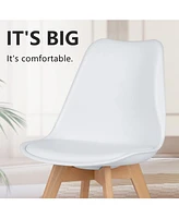 Pu Leather Upholstered Dining Chairs with Wood Legs, Set of 4 for Kitchen, White