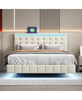 Streamdale Furniture Floating Queen Bed Frame with Led & Usb Charger