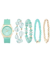 American Exchange Women's Matte Teal Silicone Strap Analog Watch 38mm with Stackable Bracelets Gift Set