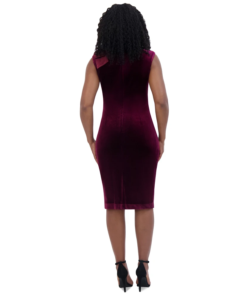 Jessica Howard Women's Asymmetric-Neck Velvet Sheath Dress