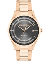 Calvin Klein Men's Iconic Automatic Rose Gold-Tone Stainless Steel Bracelet Watch 40mm