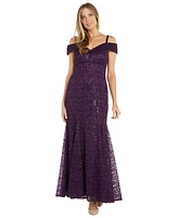 R & M Richards Off-The-Shoulder Lace Gown