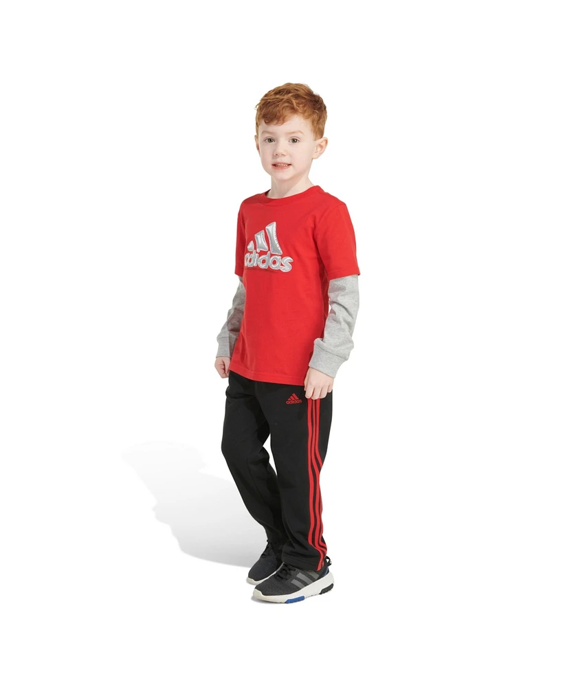 adidas Little & Toddler Boys Two-Piece Layered Cotton Tee Pant Set