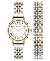 Anne Klein Women's Quartz Roman Numeral Two-Tone Alloy Metal Bracelet Watch Set, 24mm - Silver-Tone/Gold