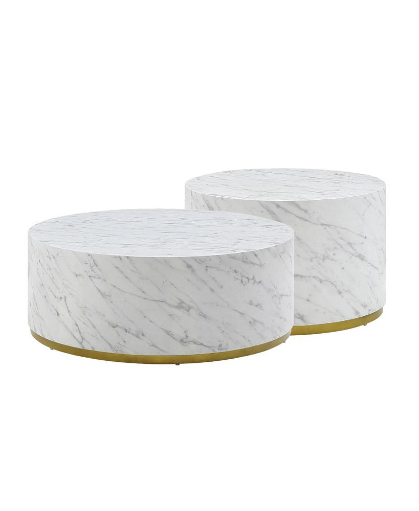Streamdale Furniture Faux Marble Coffee Tables For Living Room, 35.4 3" Accent Tea Tables With Gold Metal Base