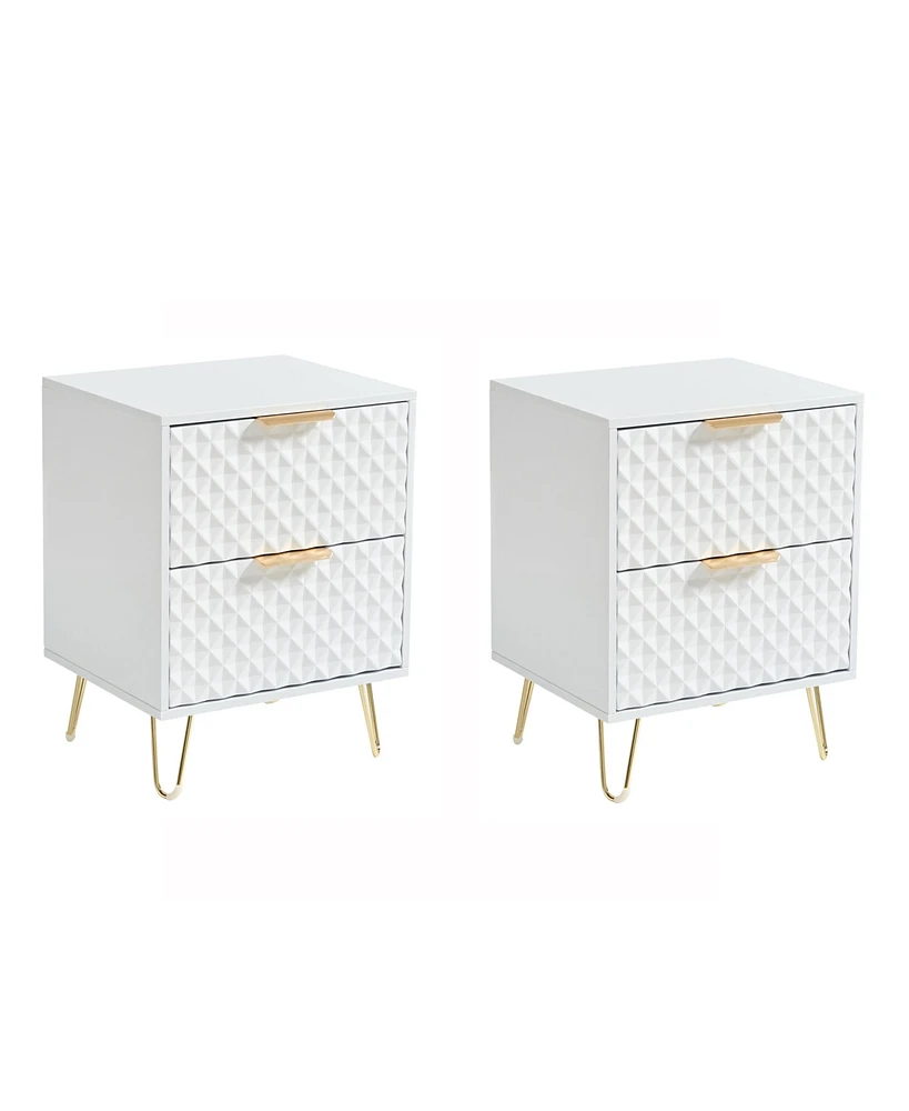 Simplie Fun Chic White Nightstand Set with Drawers and Metal Legs (Set Of 2)