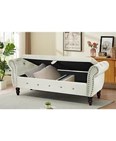 Streamdale Furniture Velvet Storage Ottoman Bench with Crystal Buckle, Solid Wood Legs, Pillow