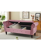 Streamdale Furniture Velvet Storage Ottoman Bench with Crystal Buckle, Solid Wood Legs, Pillow