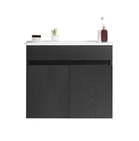 Streamdale Furniture 24" Wall-Mounted Vanity with Ceramic Sink, Soft-Close Doors, Black