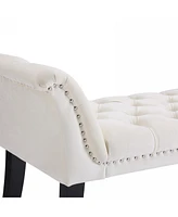 Beige Velvet Rectangle Bench for Bedroom, Entryway, or Living Room
