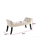 Streamdale Furniture Beige Velvet Rectangle Bench for Bedroom, Entryway, or Living Room