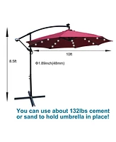 Streamdale Furniture 10ft Led Solar Patio Umbrella with Crank and Cross Base