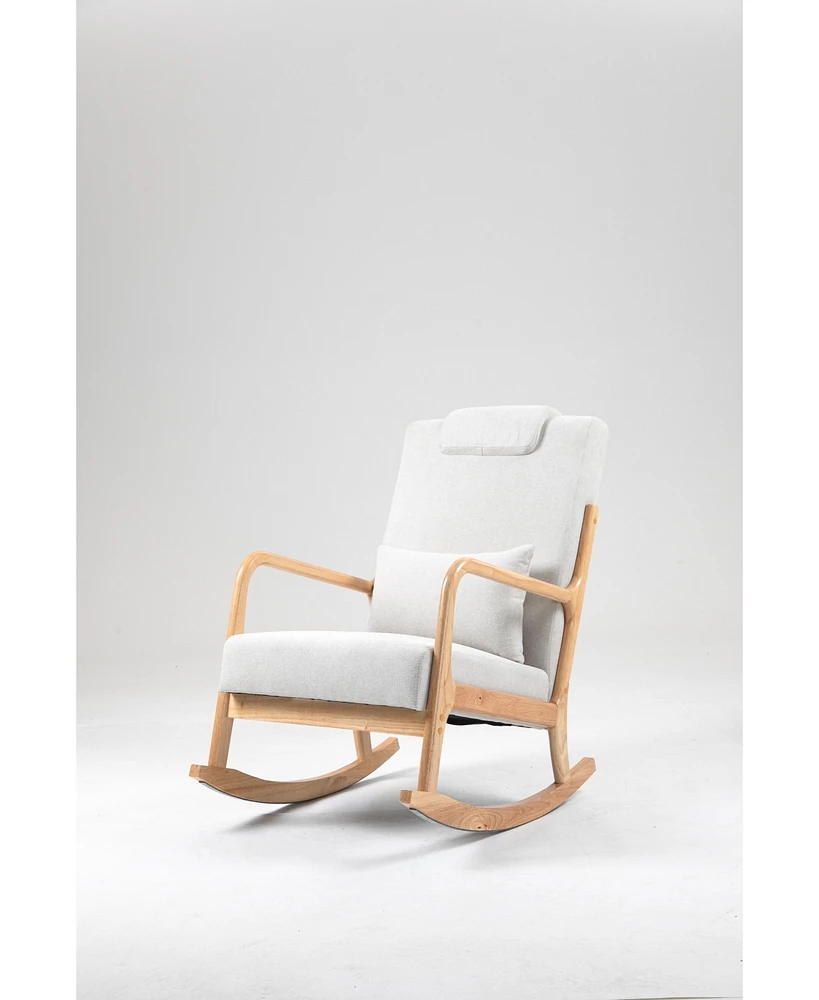 Simplie Fun Modern Rocking Chair with High Backrest and Lumbar Pillow