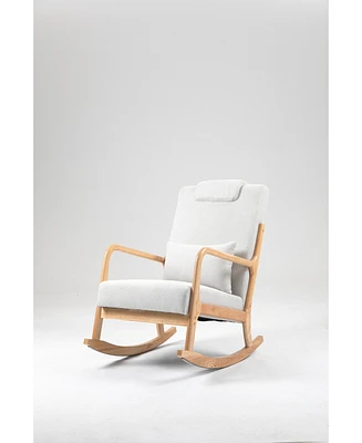 Simplie Fun Modern Rocking Chair with High Backrest and Lumbar Pillow