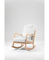 Simplie Fun Modern Rocking Chair with High Backrest and Lumbar Pillow