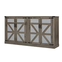 65" Slate Gray Faux Rattan Sideboard with Barn Doors