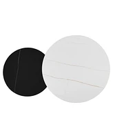 Modern Round Nesting Coffee Table Set, Black & White Sintered Stone Top, Gold Base