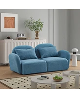 Streamdale Furniture Lazy Sofa Loveseat Teddy Fabric Blue