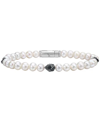 Bulova Marc Anthony Men's Freshwater Pearl & Lion Beaded Bracelet in Sterling Silver-Plate, BVB1161