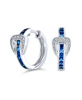 Bling Jewelry Channel Set Cubic Zirconia Royal Blue Blue Cz Round Belt Buckle Hoop Earrings For Women Sterling Silver .75 Inch Diameter