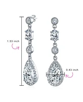 Bling Jewelry Cubic Zirconia Cz Teardrop Long Dangle Chandelier Prom Statement Earrings For Women Sterling Silver