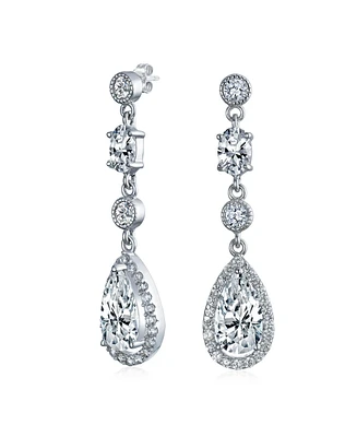 Bling Jewelry Cubic Zirconia Cz Teardrop Long Dangle Chandelier Prom Statement Earrings For Women Sterling Silver