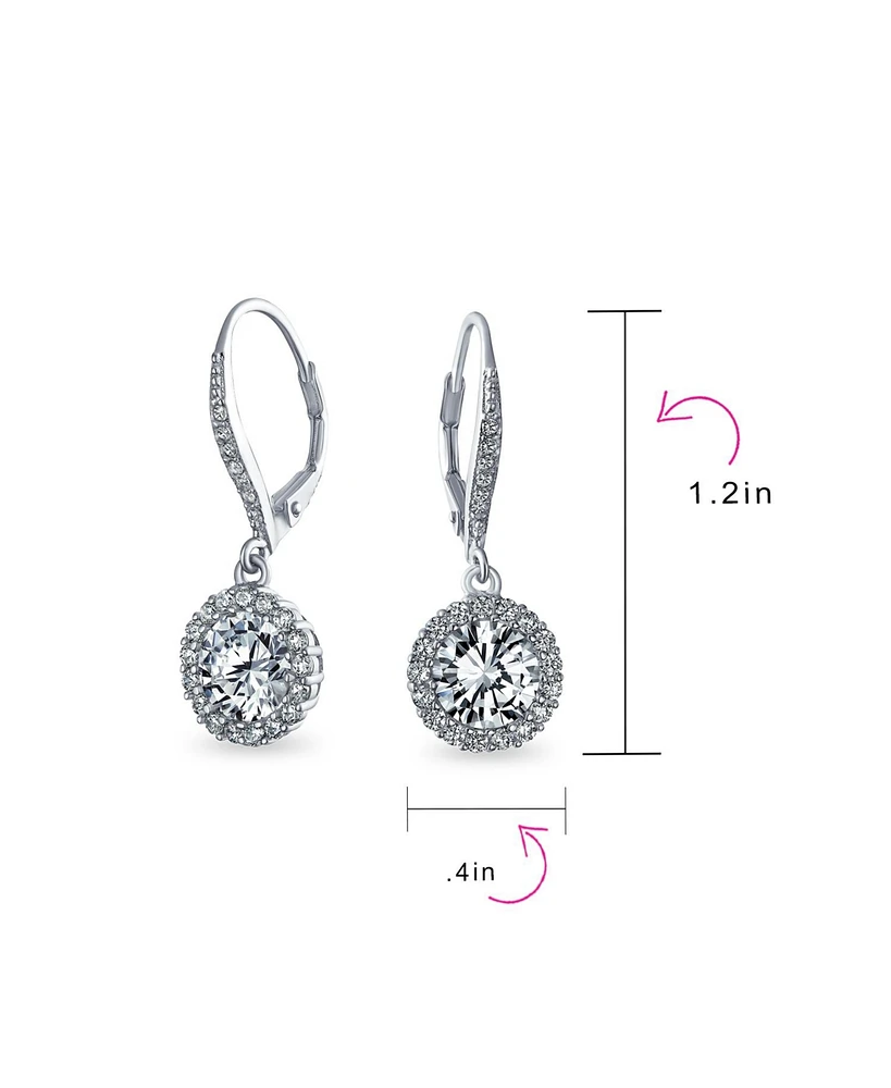 Bling Jewelry 3Ct Cubic Zirconia Round Solitaire Cz Halo Dangle Drop Lever back Earrings For Women .925 Sterling Silver