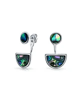 Bling Jewelry Geometric Circle Disc Half Moon Abalone Shell Front Back Earrings With Stud Removable Jacket For Women Sterling Silver - Multi