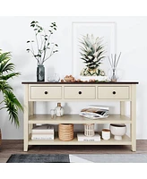 Streamdale Furniture Retro Design Console Table With Two Open Shelves, Pine Solid Wood Frame And Legs