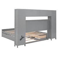 Queen Wooden Bed With All-In-One Cabinet, Shelf And Sockets