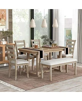 Streamdale Furniture 6-Piece Rubberwood Dining Table Set With Beautiful Wood Grain Pattern Table Top Solid Wood