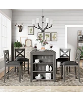 Streamdale Furniture 5 Pieces Counter Height Rustic Farmhouse Dining Room Wooden Bar Table Set With 4 Chairs