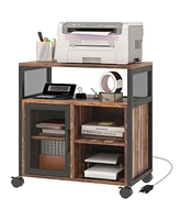 Vinsetto Mobile Printer Stand with Socket & Usb Ports, Rustic Brown