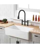 Streamdale Furniture Double Handle Bridge Kitchen Faucet With Pull-Down Spray Head