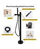 Boyel Living Modern Single-Handle Floor Mount Freestanding Tub Faucet with Hand Shower and Built-in Valve in Matte Black