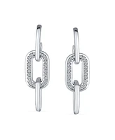 Bling Jewelry Geometric Vertical U Rectangle Micro Pave Cz 3 Chain Link Dangling Paperclip Earrings Of Women Sterling Silver