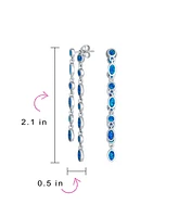 Bling Jewelry Geometric Multi Alternating Bezel Oval Round Circles 2 Strand Long Waterfall Blue Synthetic Opal Dangle Earrings Sterling Silver 2 inch