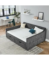 Simplie Fun Queen Size Daybed With Drawers Upholstered Tufted Sofa Bed, With Button On Back On Waved Shape Arms