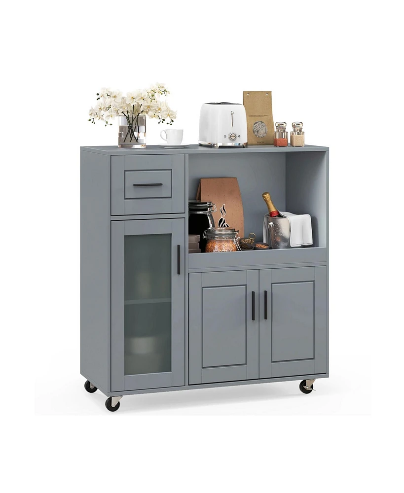 Givimo Rolling Kitchen Island with Wheels Drawer and Glass Door Cabinet