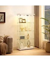 Streamdale Furniture White 4-Tier Glass Display Cabinet with Two Locks