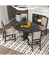 Streamdale Furniture 5-Piece Dining Set Extendable Round Table And 4 Upholstered Chairs Farmhouse Dining Set