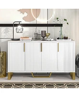 Modern Sideboard With Four Doors, Metal Handles & Legs And Adjustable Shelves Kitchen Cabinet