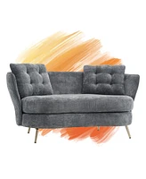 Streamdale Furniture Grey Polyester Loveseat with Golden Metal Legs