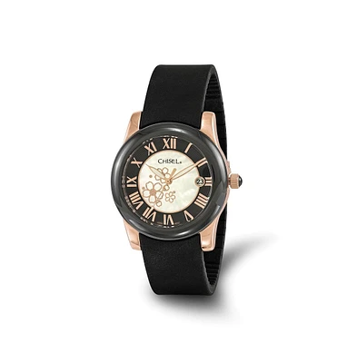 Chisel Rose Ip-plated Floral Dial Strap Watch