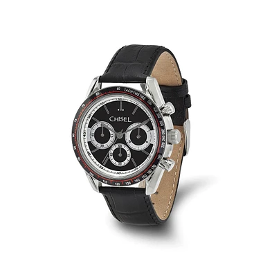 Chisel Stainless Steel Leather Chronograph Watch