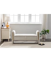 Streamdale Furniture Ivory Velvet Storage Bench with Gold Trim Strip